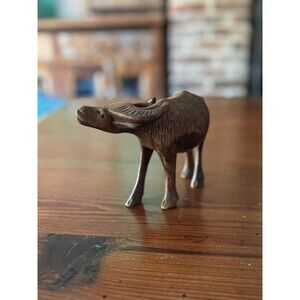 Carved Wood Water Buffalo Vintage  Handmade About 8"X4" VTG Detailed